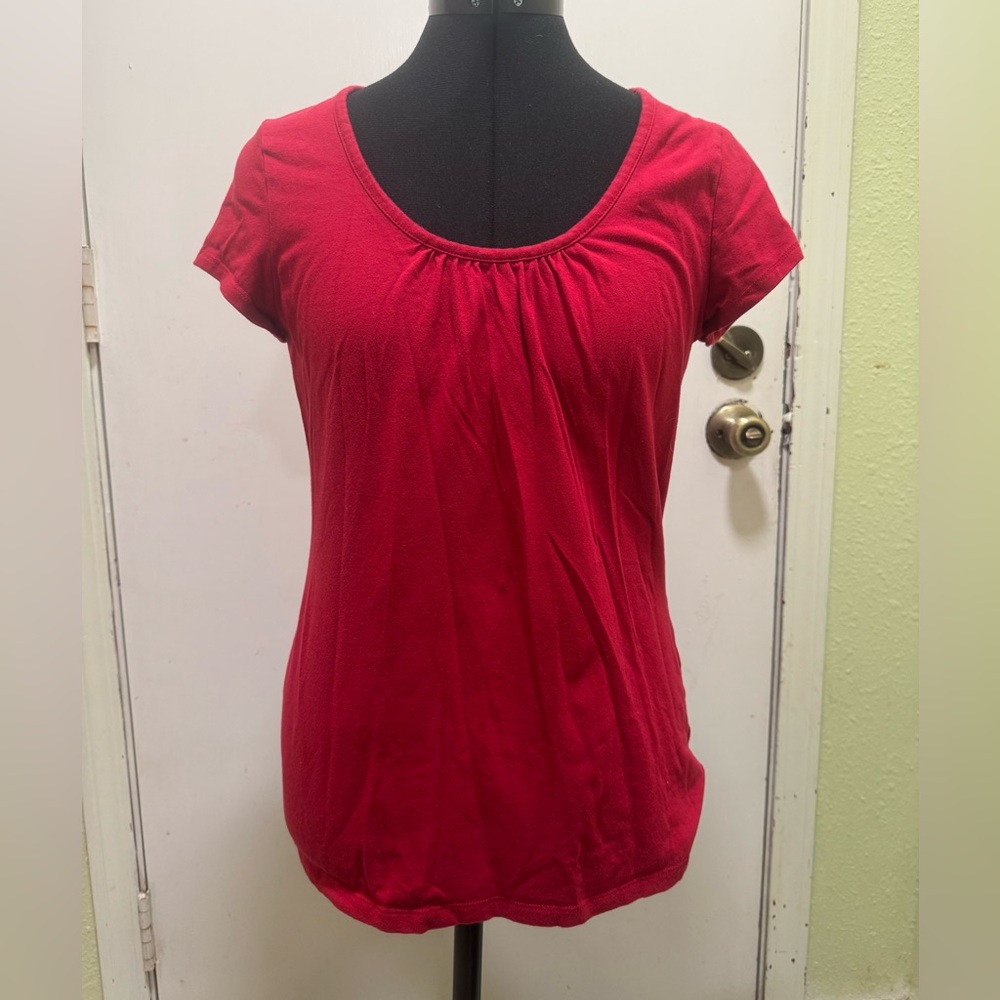 Merona Red Ruched Scoop Neck Short Sleeve Tee Shirt Size Medium M